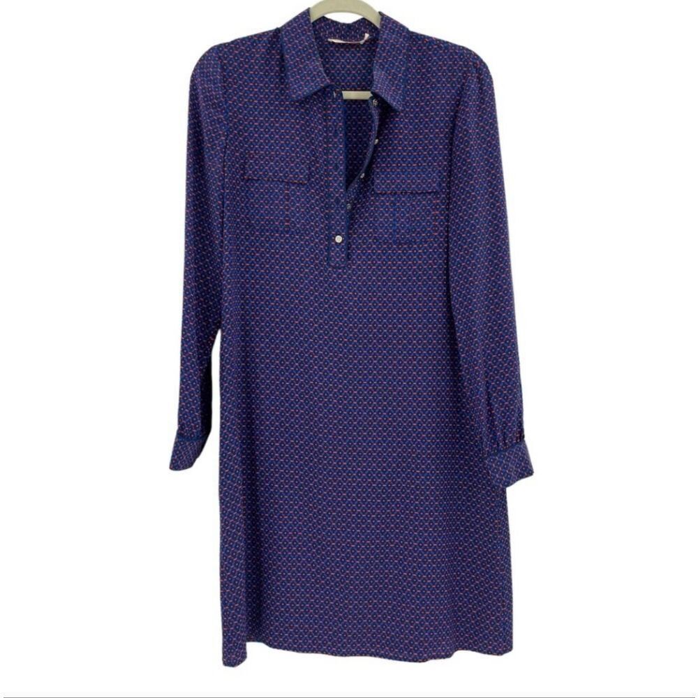 TORY BURCH Silk Rylie Navy Sea Ocho Rios Shirt Dress Size‎ 2
